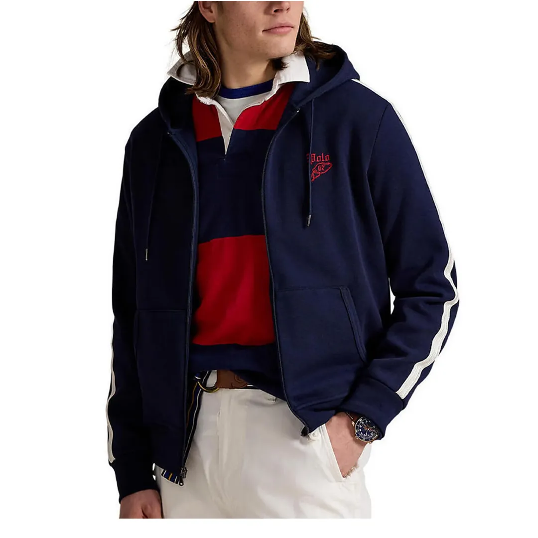 DOUBLE KNIT MESH ZIP UP HOODIE NAVY