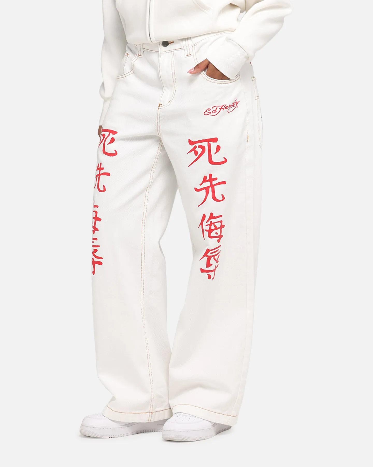 Ed Hardy Death Before Dishonour Jeans Off White