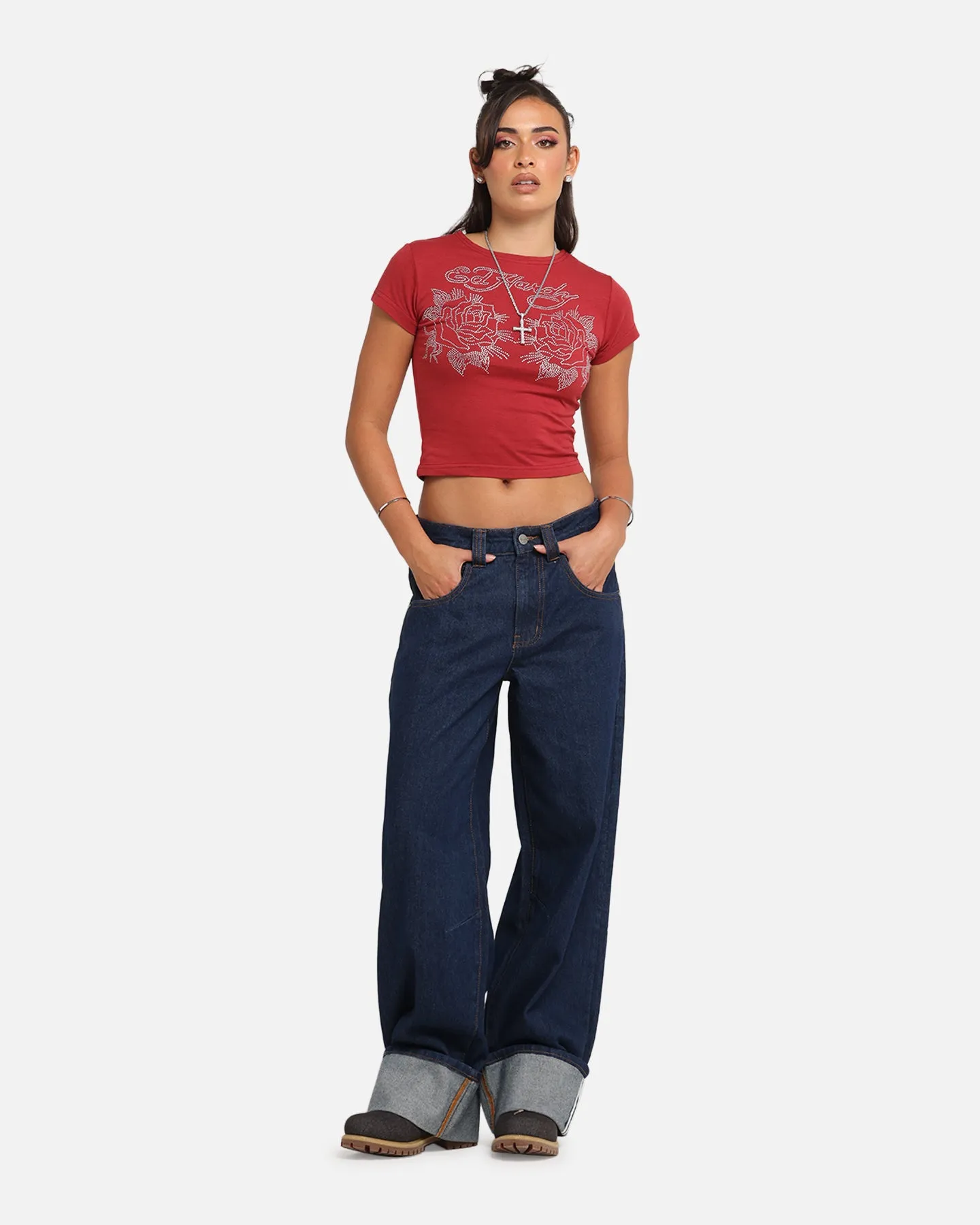 Ed Hardy Women's Rose Baby T-Shirt Red