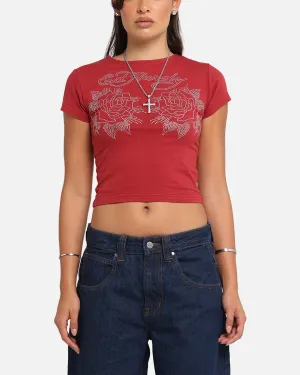 Ed Hardy Women's Rose Baby T-Shirt Red