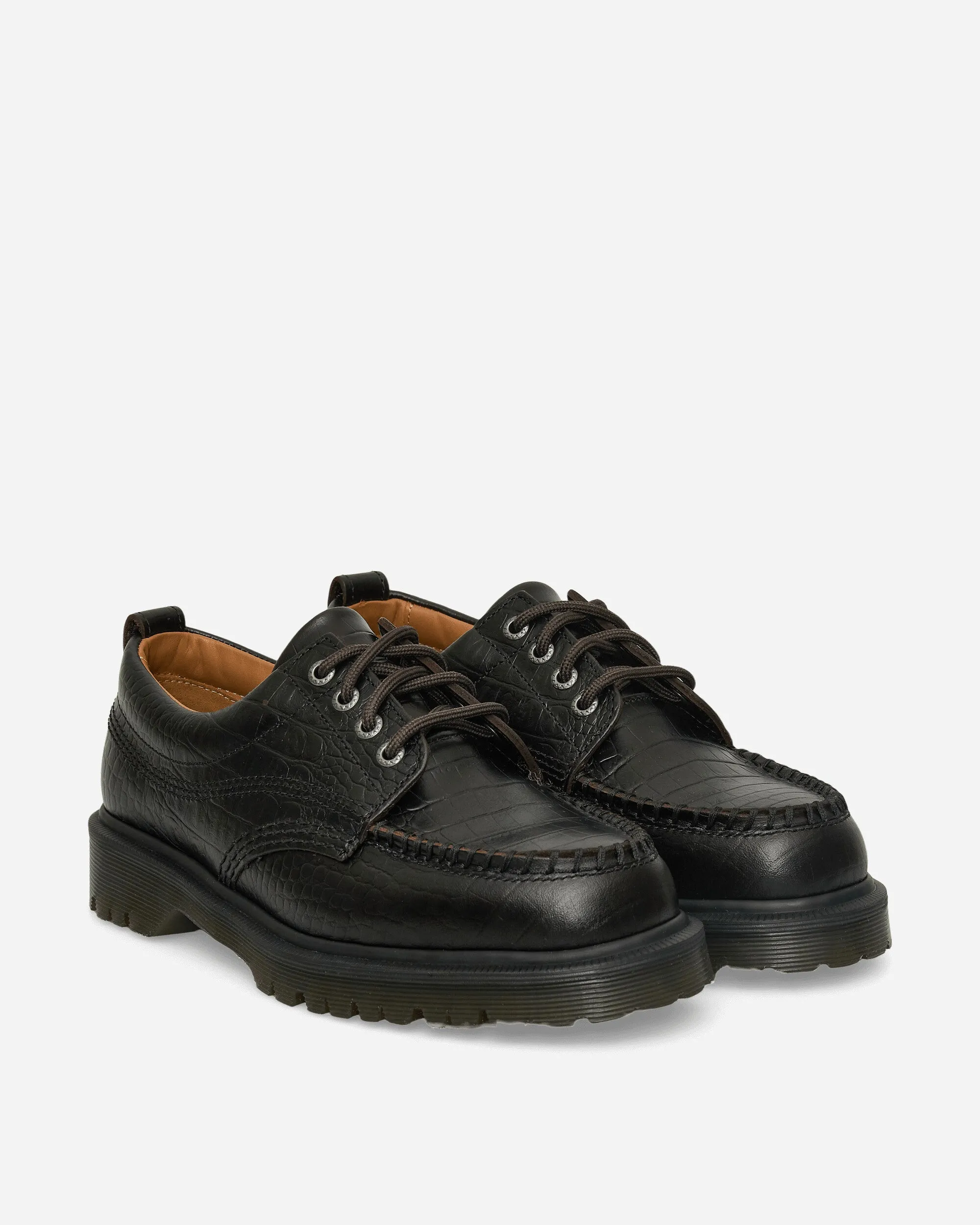 Lowell Crocodile Analine Leather Moc Toe Shoes Black