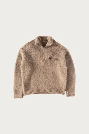 Merino Wool Boa Knit Half Zip P/O - Beige