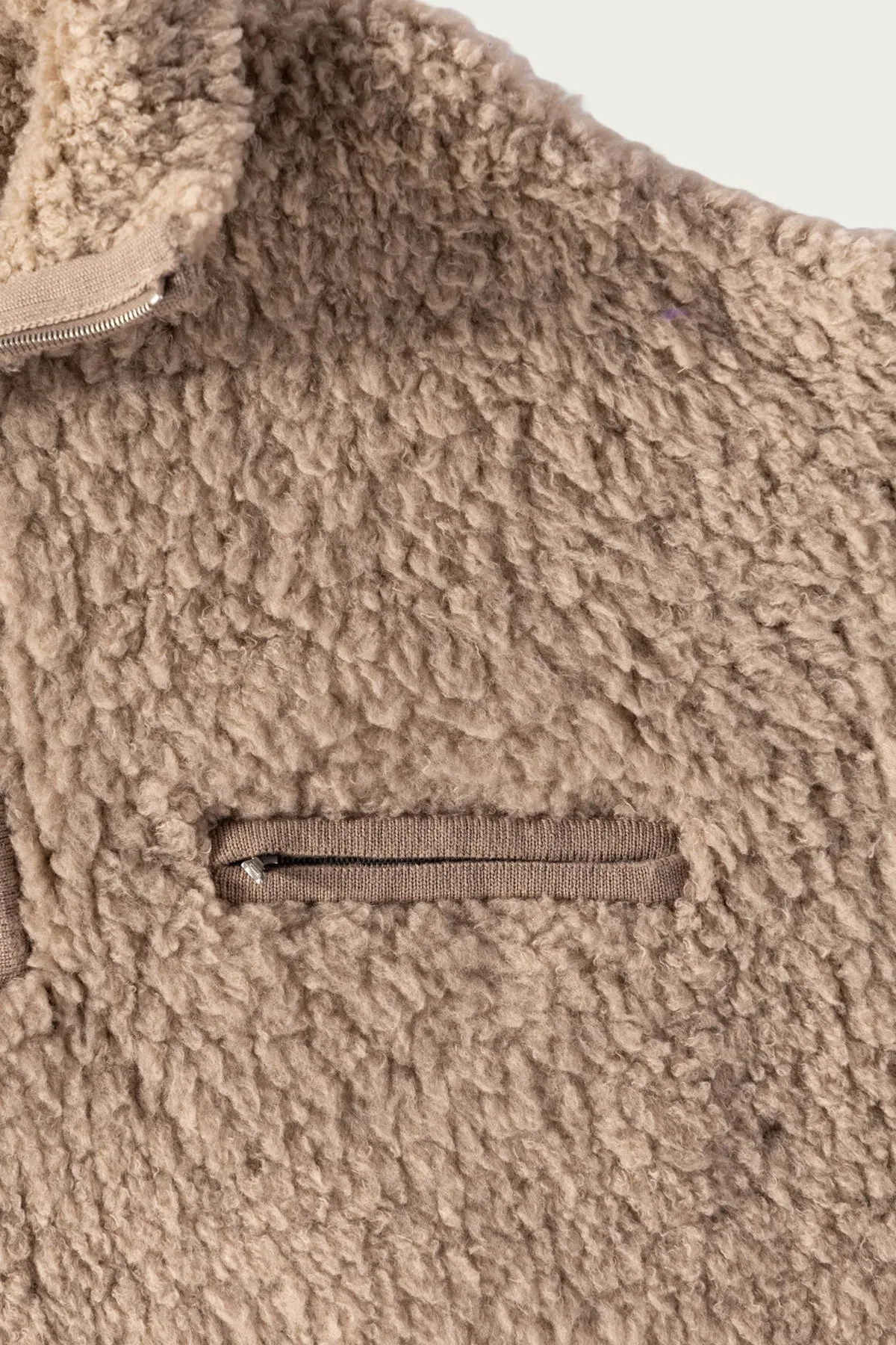 Merino Wool Boa Knit Half Zip P/O - Beige