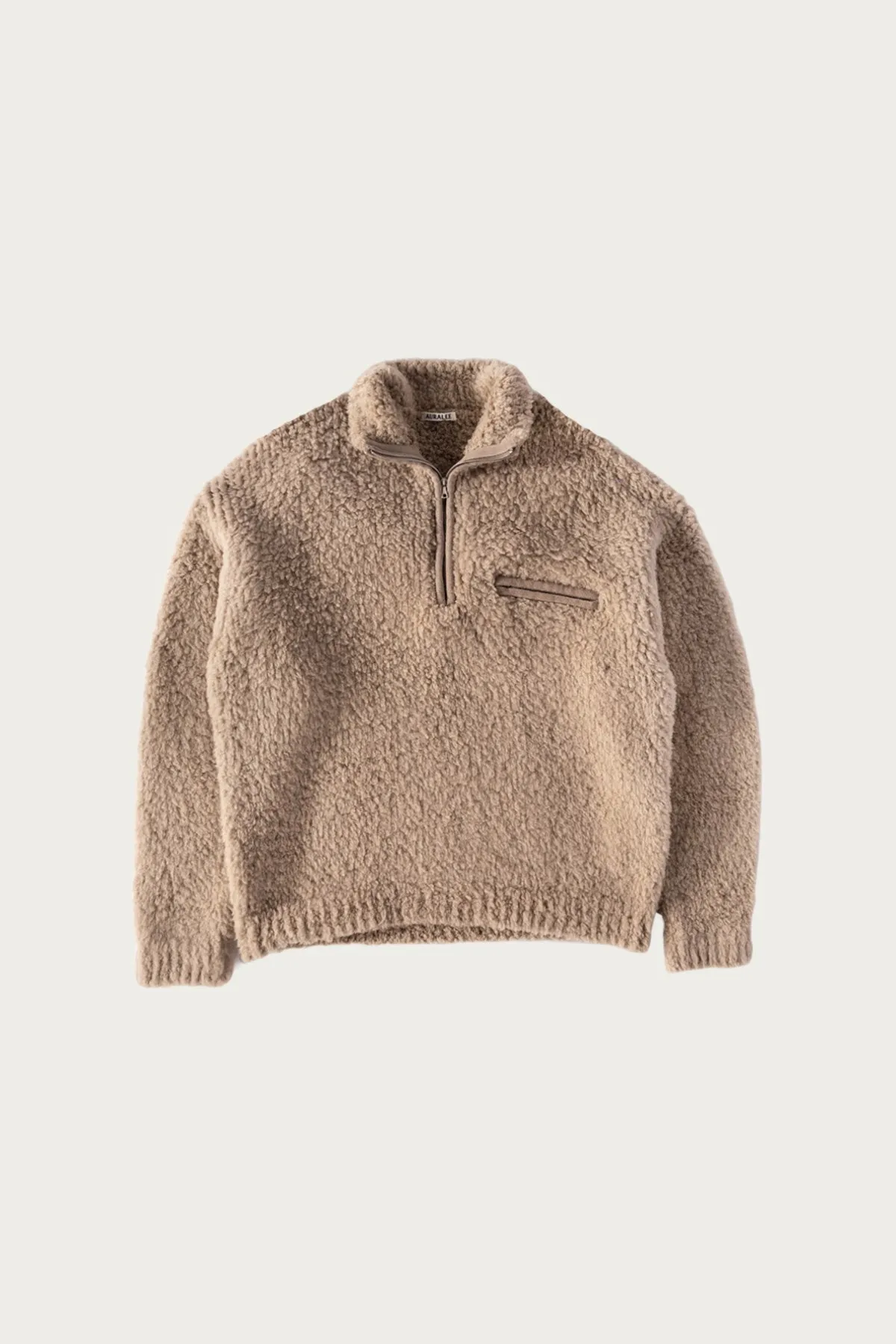 Merino Wool Boa Knit Half Zip P/O - Beige
