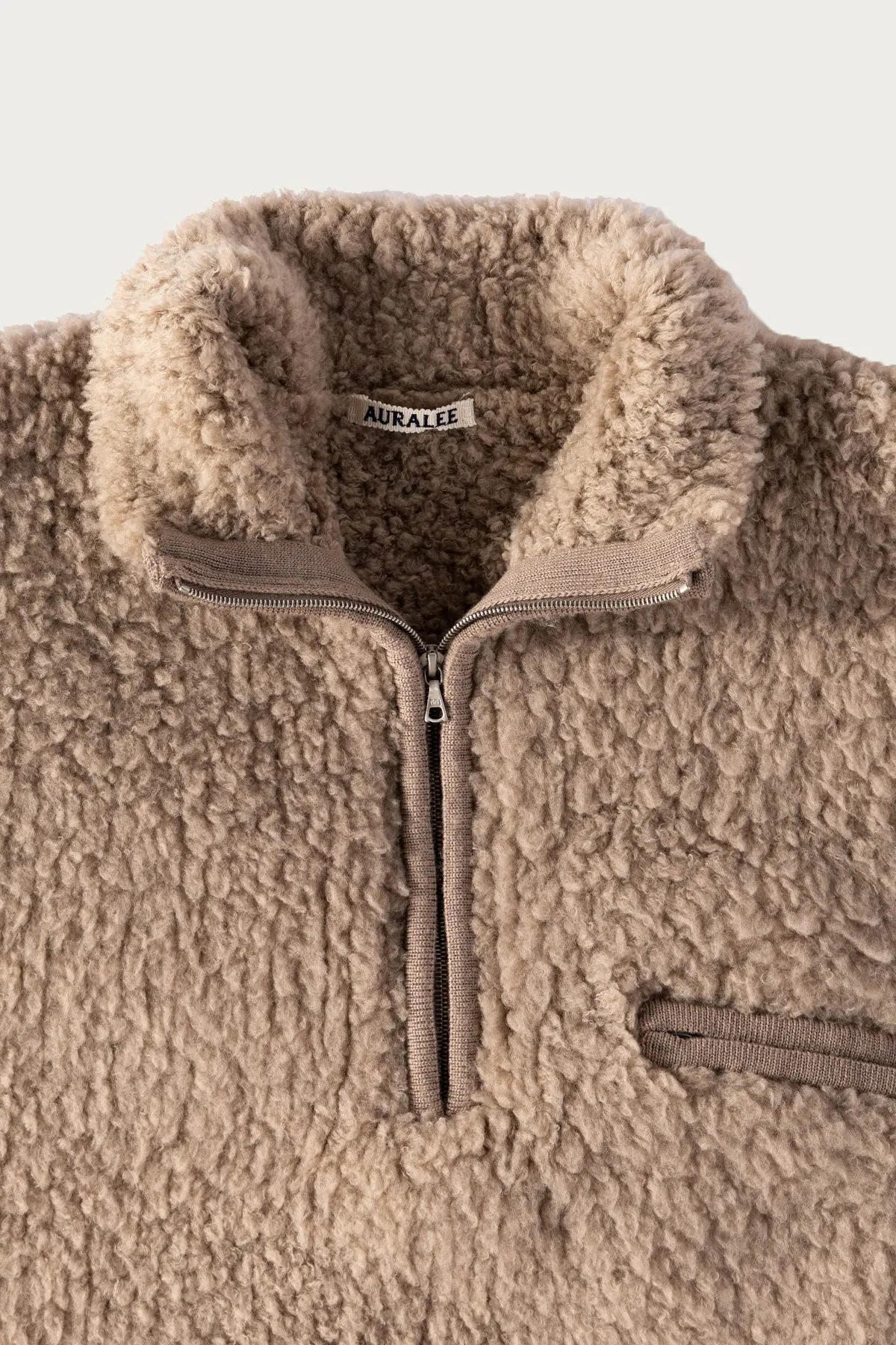 Merino Wool Boa Knit Half Zip P/O - Beige