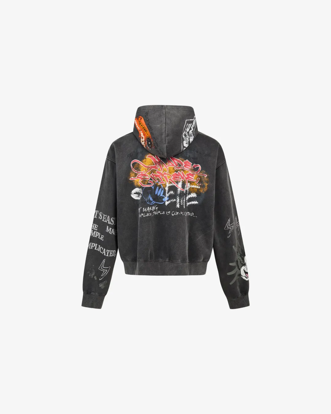 Street Graffiti Print Loose Zip-up Hoodie Black