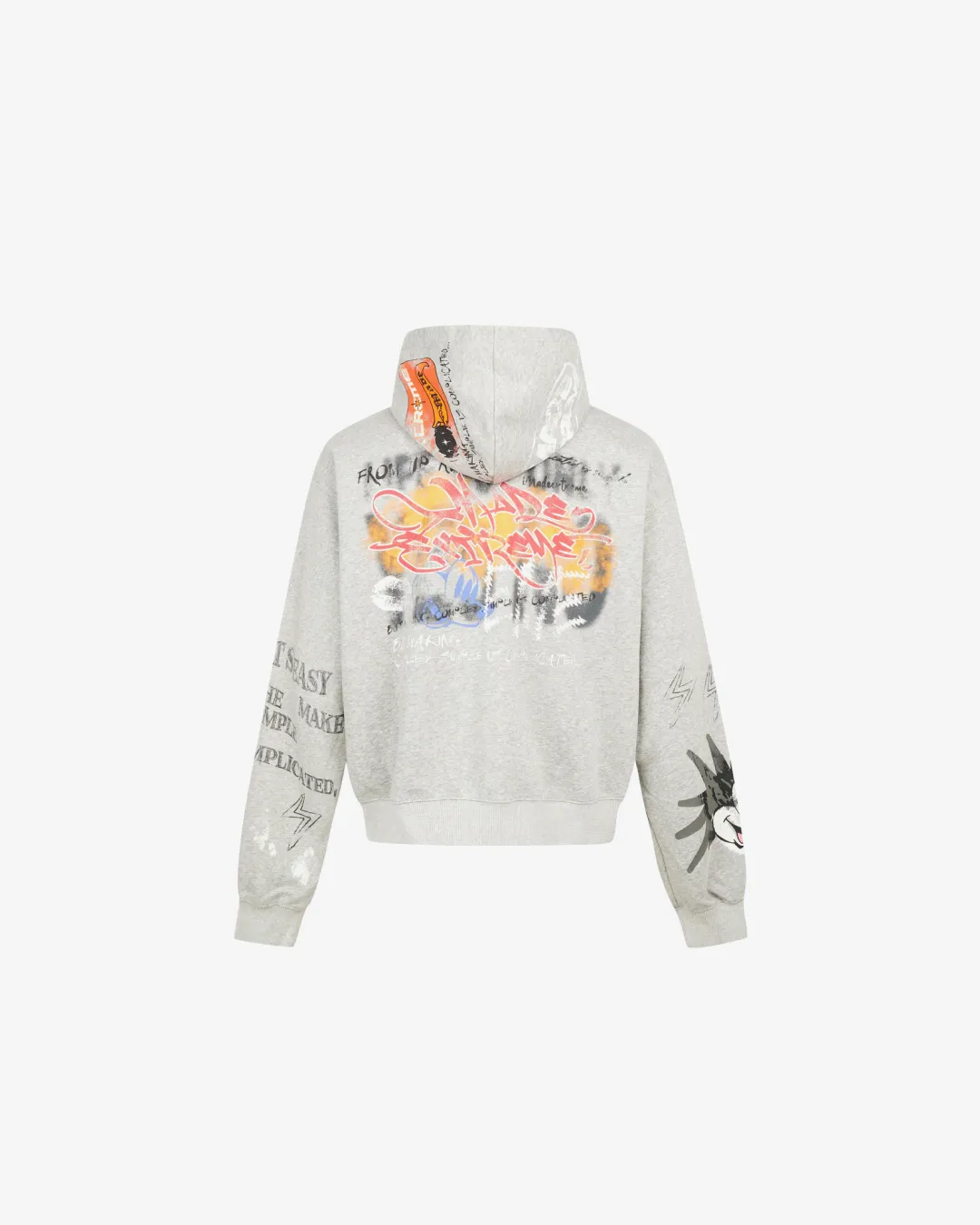 Street Graffiti Print Loose Zip-up Hoodie Grey