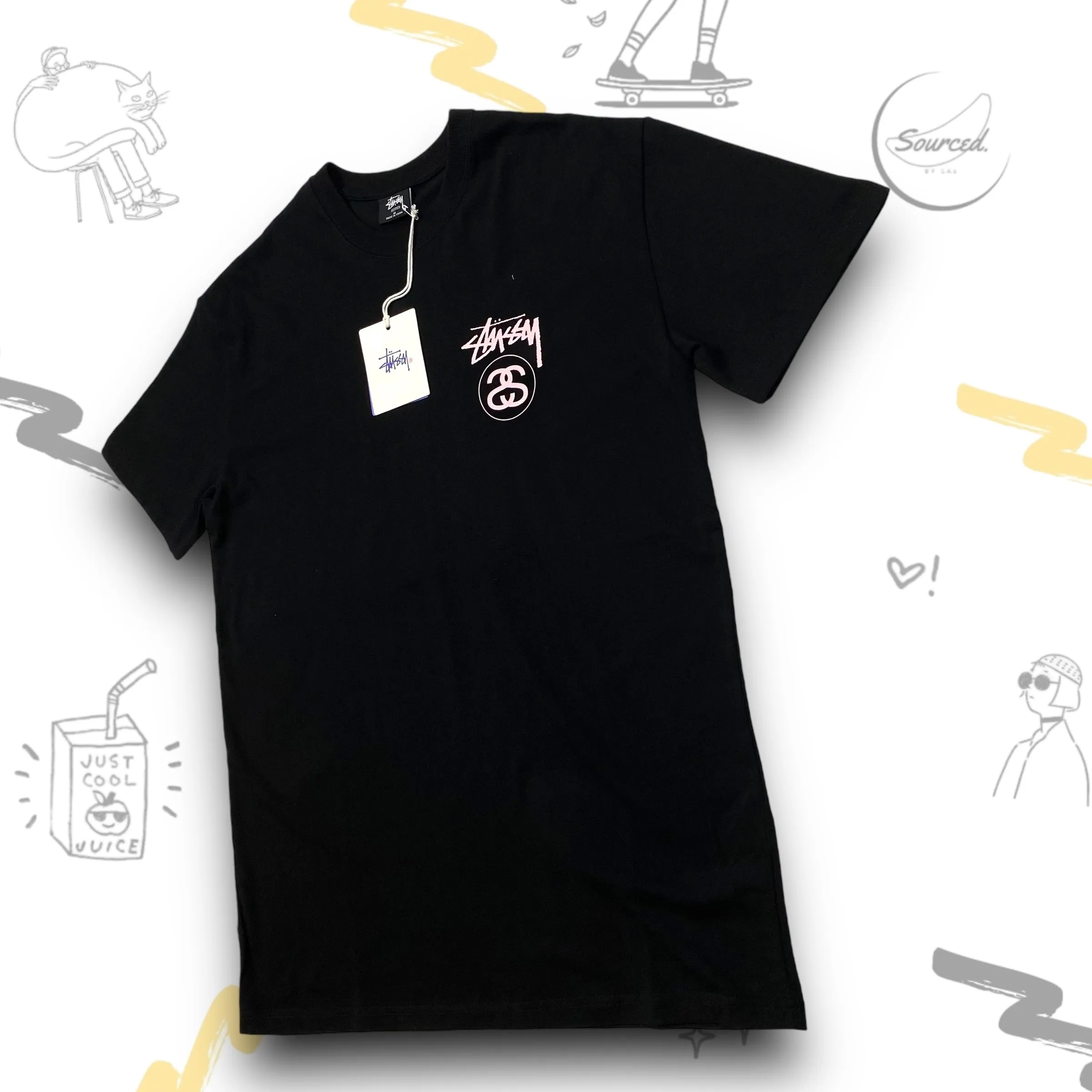 Stussy Black Double S light pink Print Graphic On The Back