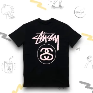 Stussy Black Double S light pink Print Graphic On The Back