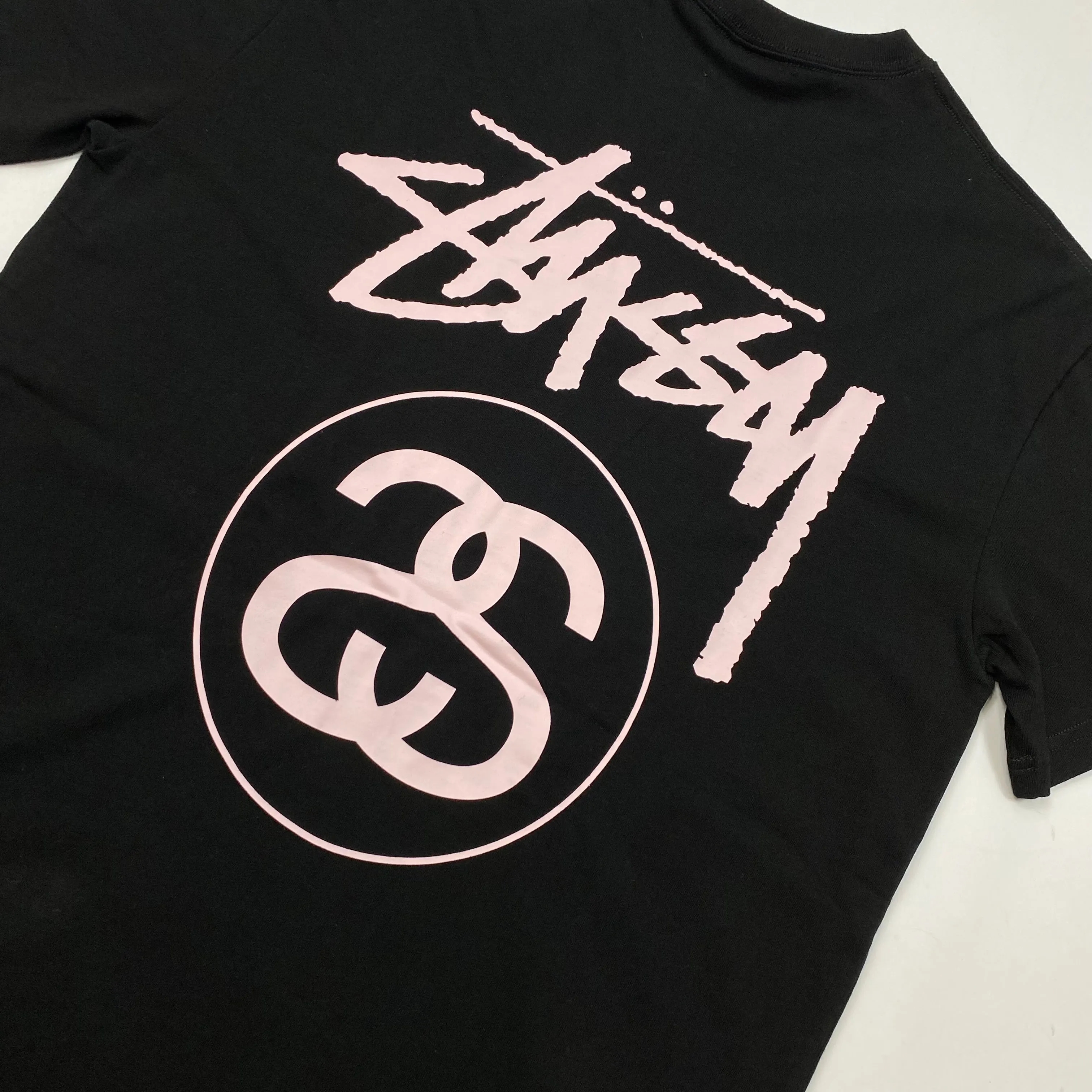 Stussy Black Double S light pink Print Graphic On The Back