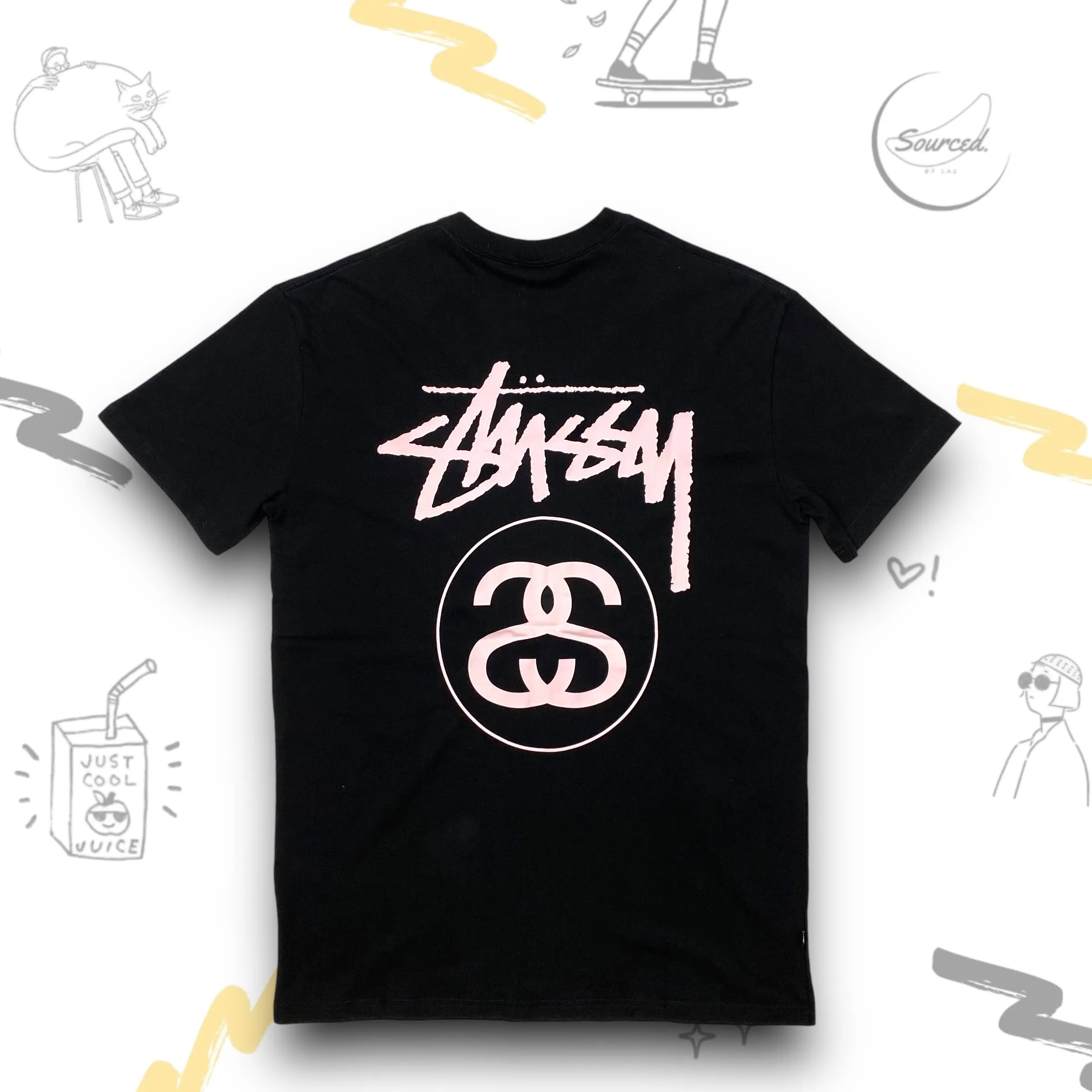 Stussy Black Double S light pink Print Graphic On The Back