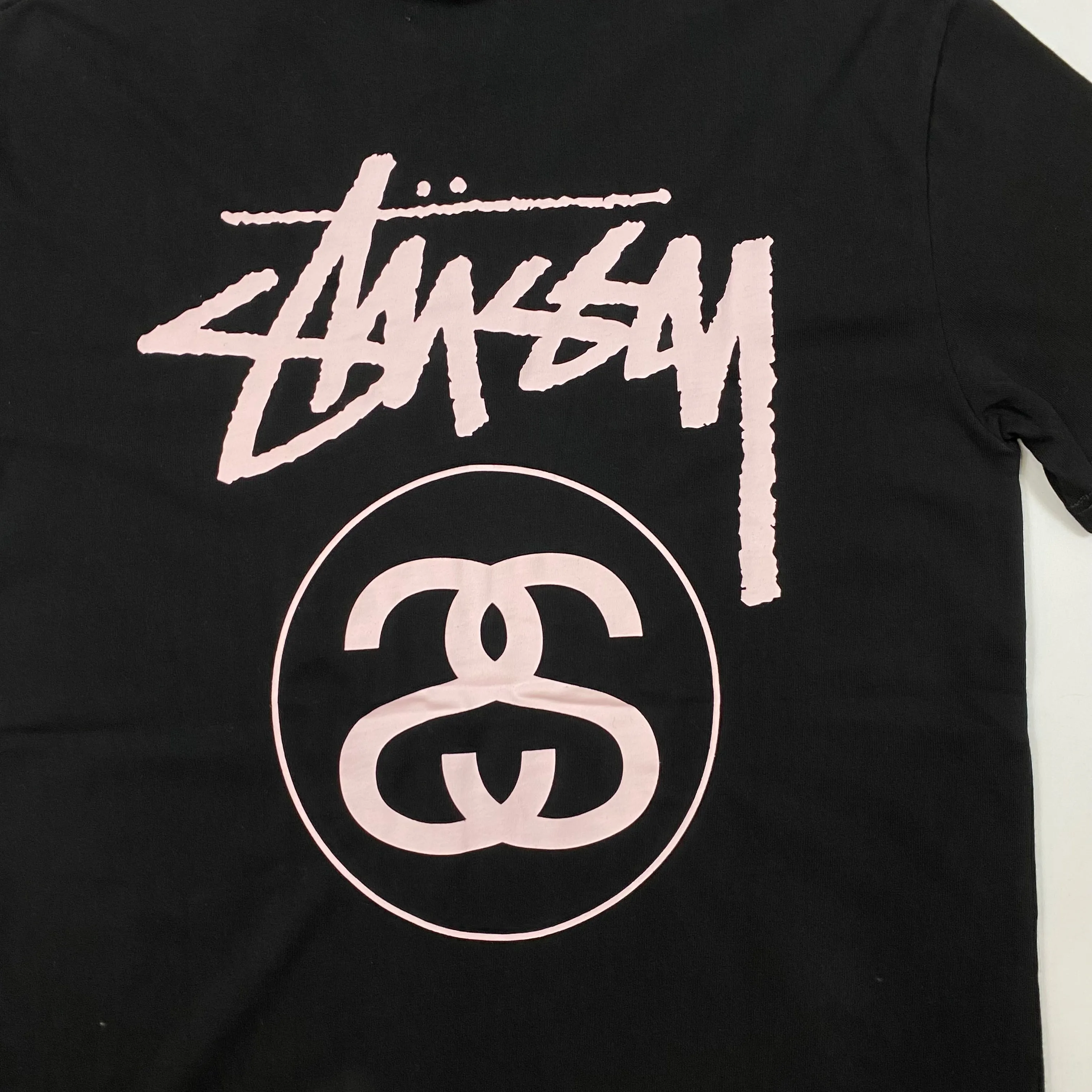 Stussy Black Double S light pink Print Graphic On The Back