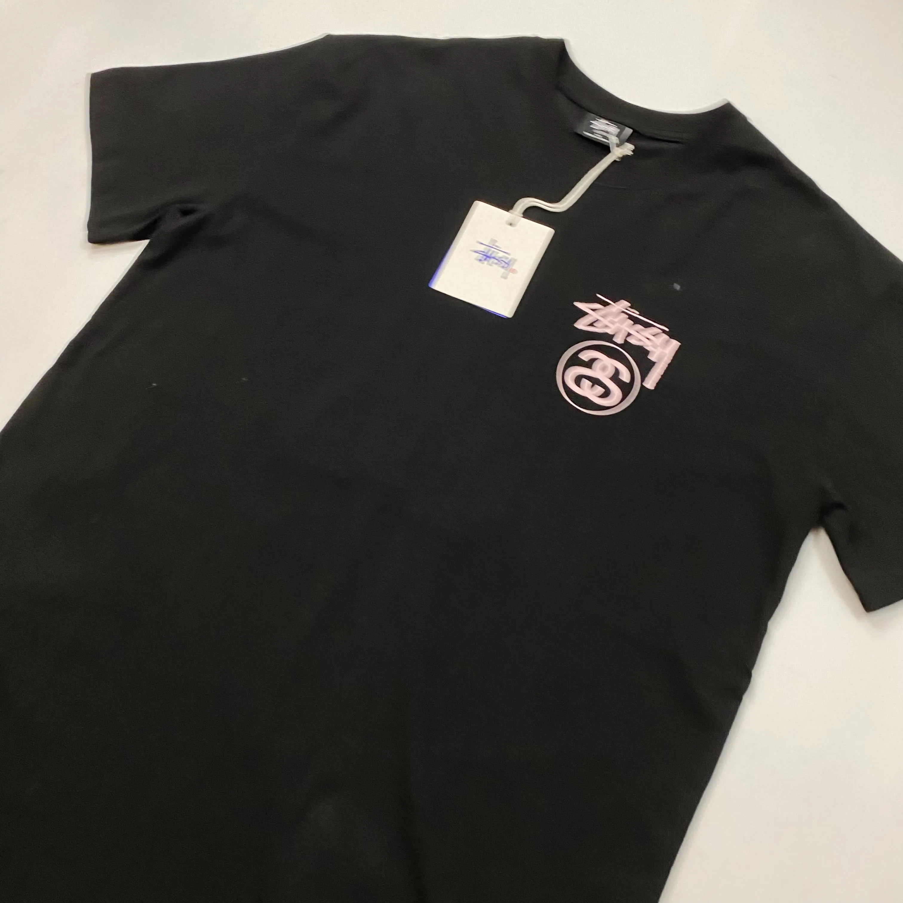 Stussy Black Double S light pink Print Graphic On The Back
