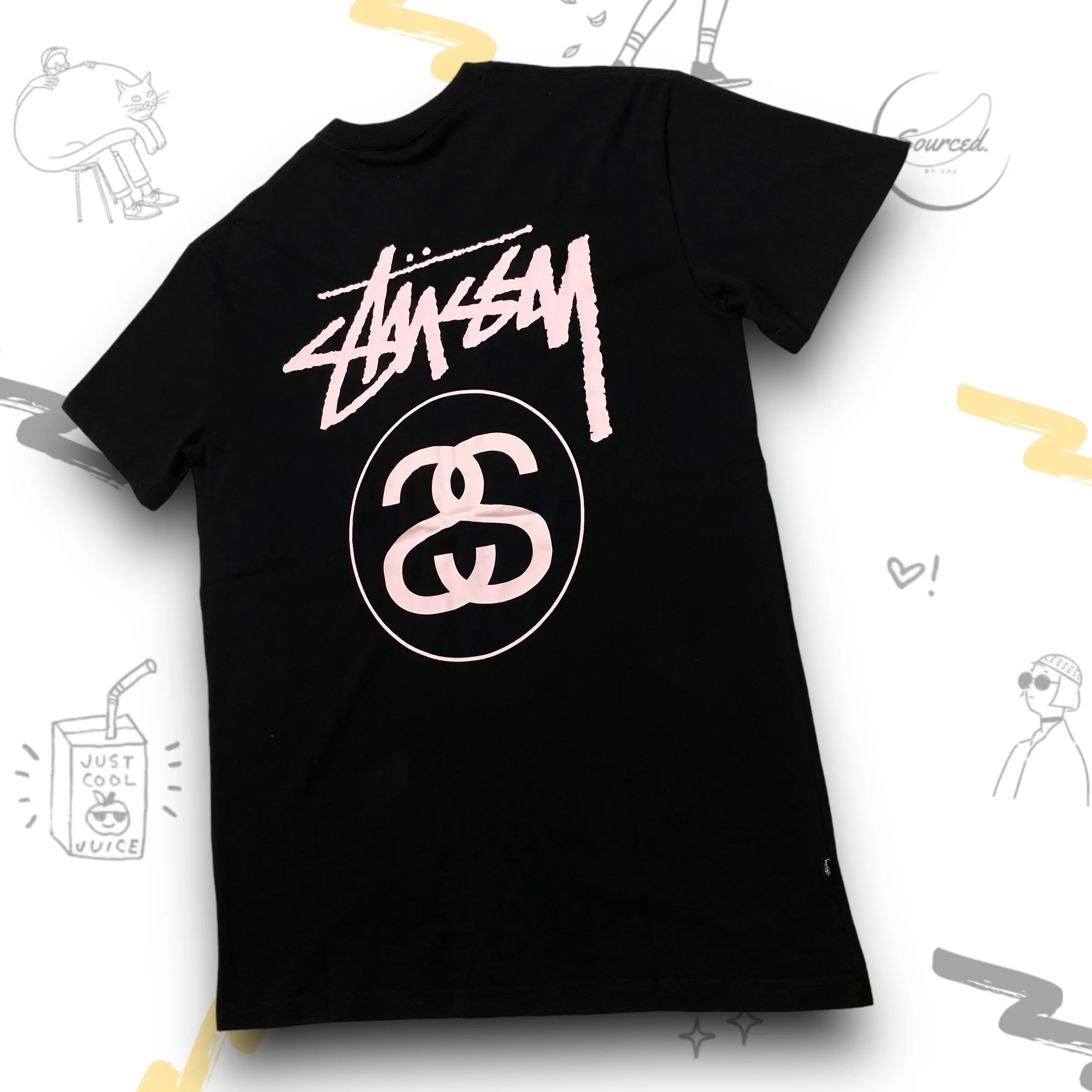 Stussy Black Double S light pink Print Graphic On The Back