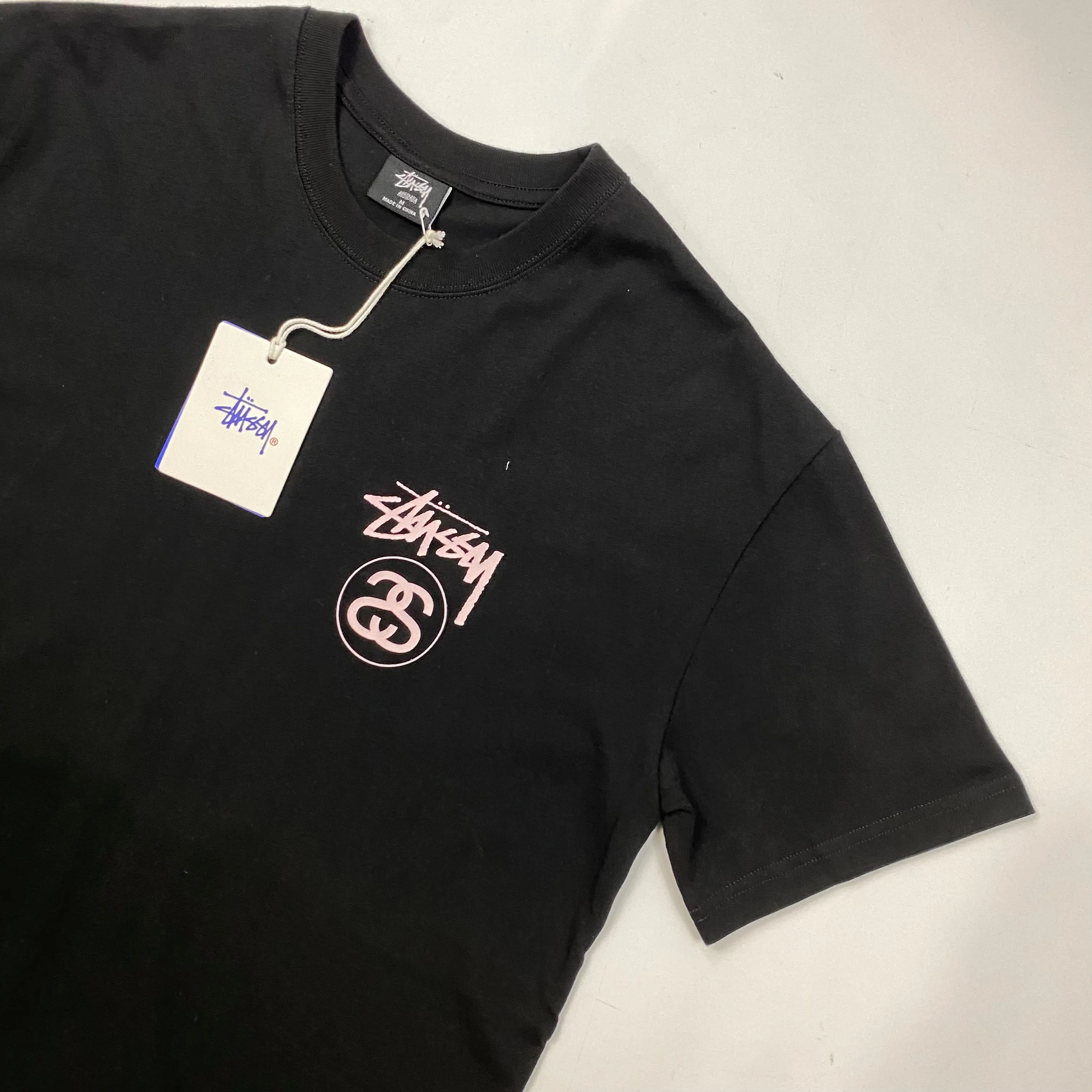 Stussy Black Double S light pink Print Graphic On The Back