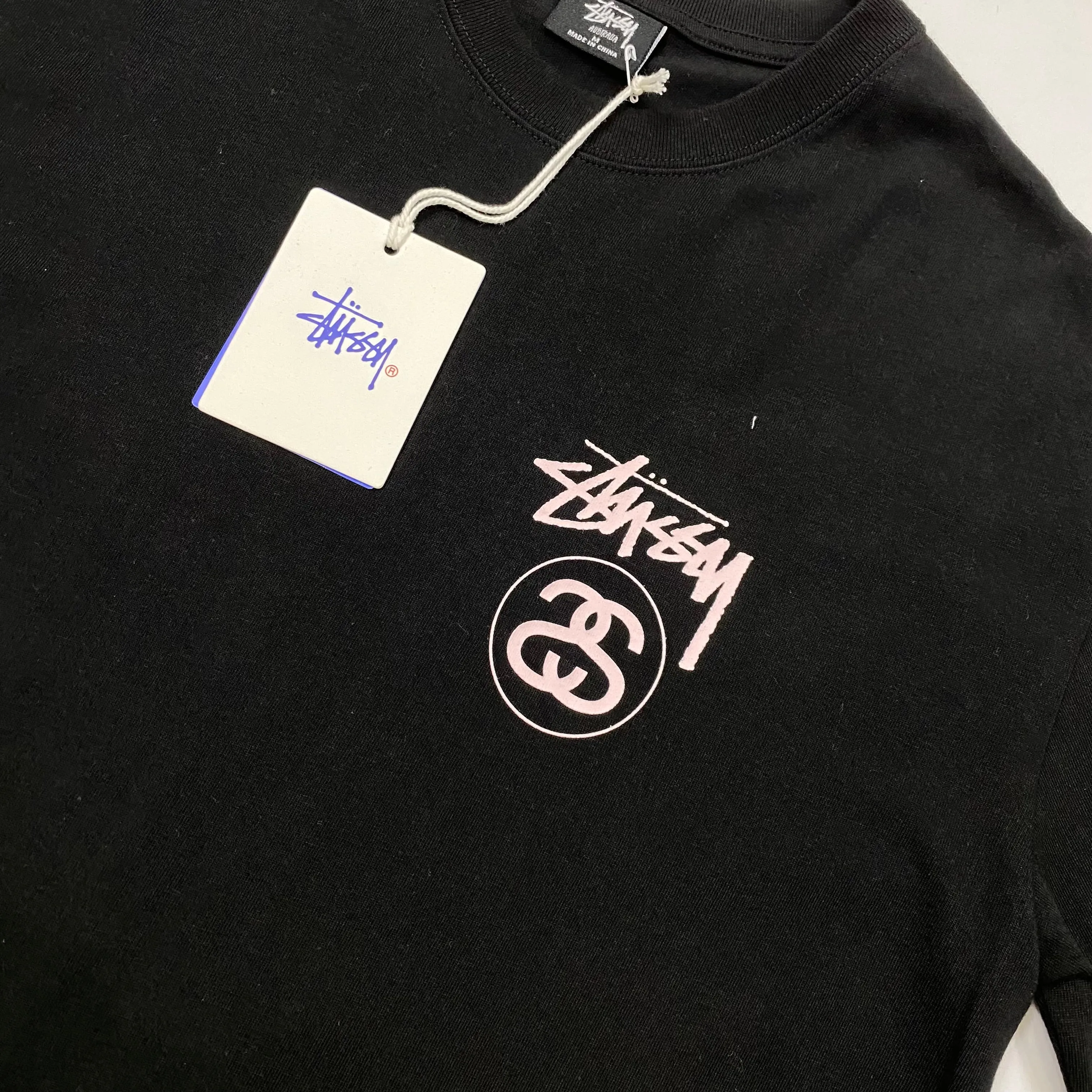 Stussy Black Double S light pink Print Graphic On The Back