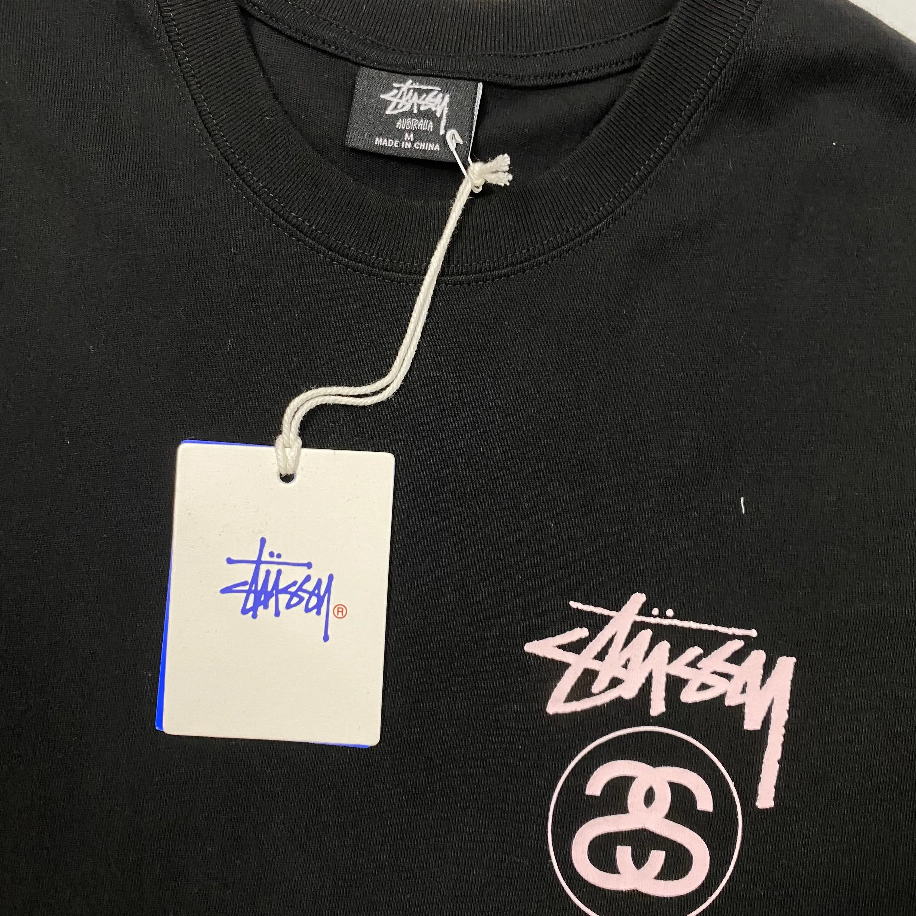 Stussy Black Double S light pink Print Graphic On The Back