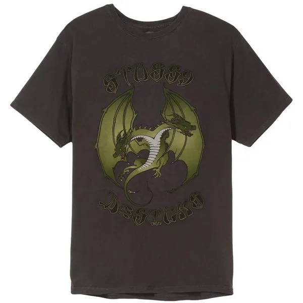 STUSSY DOUBLE DRAGON PIG DYED TEE BLACK 1904162