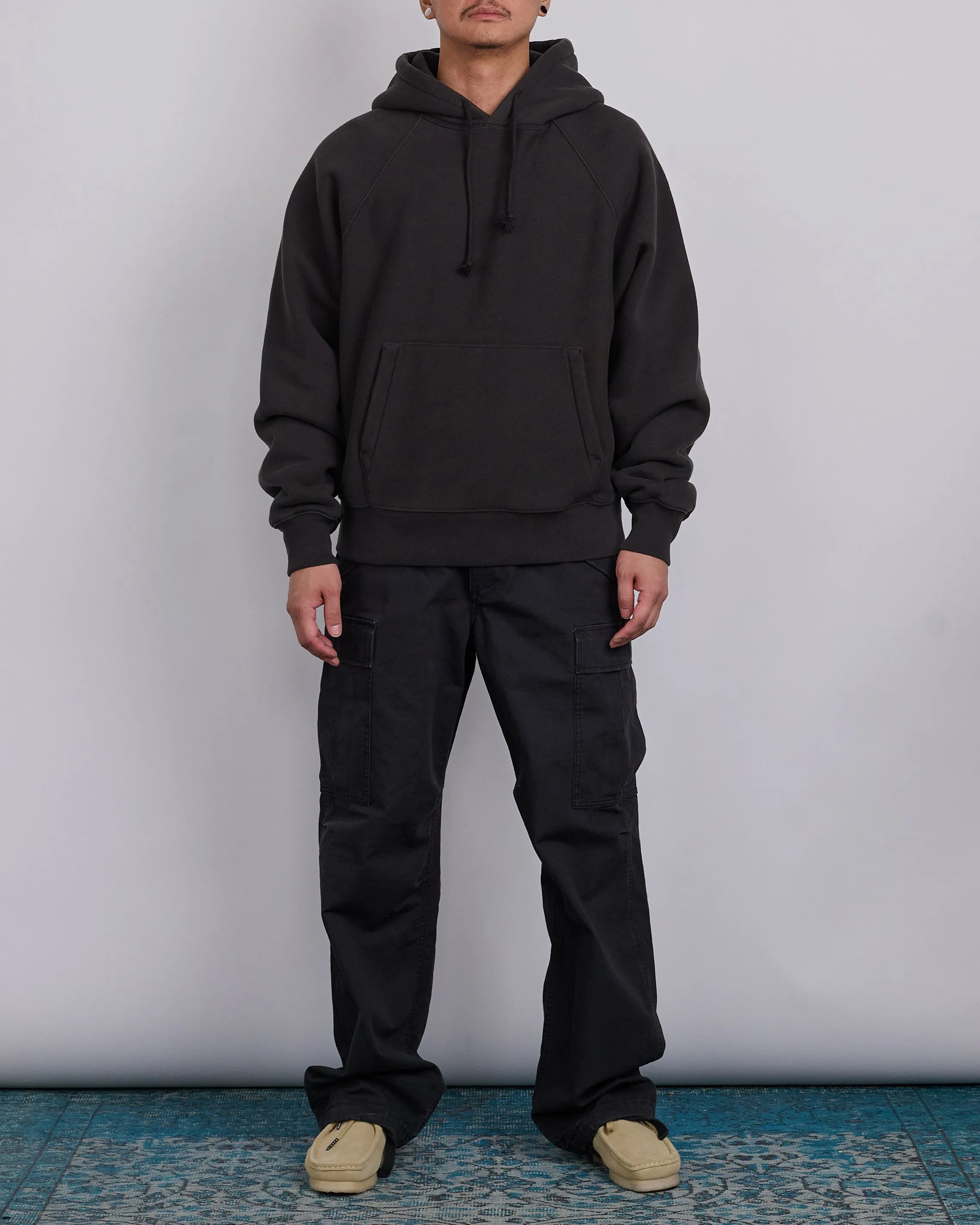 Stussy Fleece Raglan Hooded Sweatshirt Washed Black