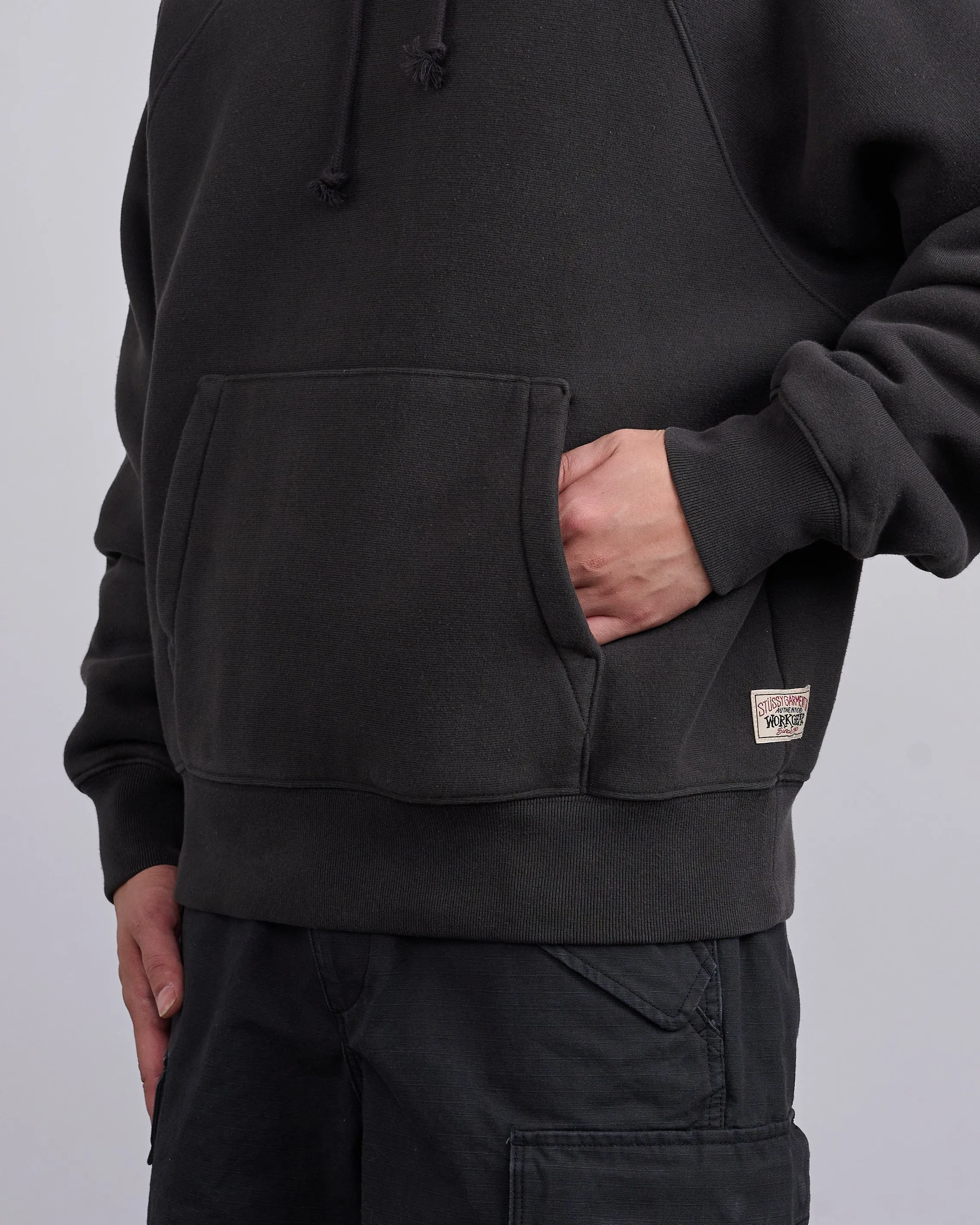 Stussy Fleece Raglan Hooded Sweatshirt Washed Black