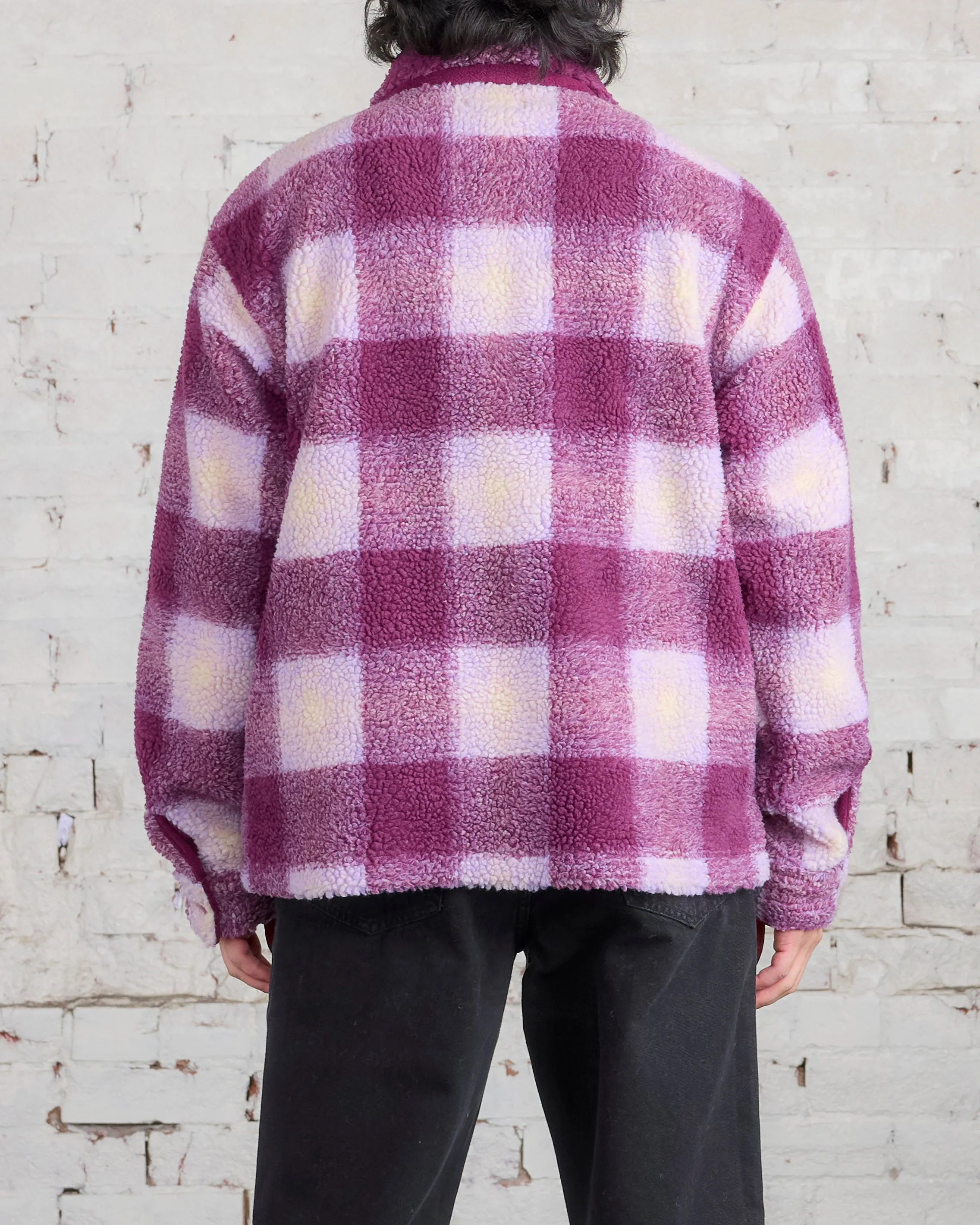 Stussy Zip Sherpa Shadow Plaid Jacket Berry