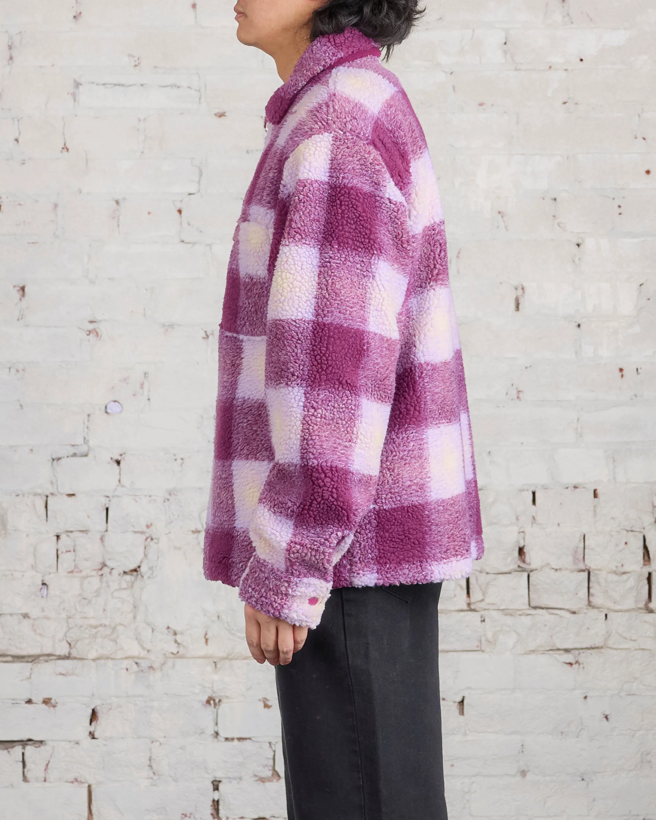 Stussy Zip Sherpa Shadow Plaid Jacket Berry