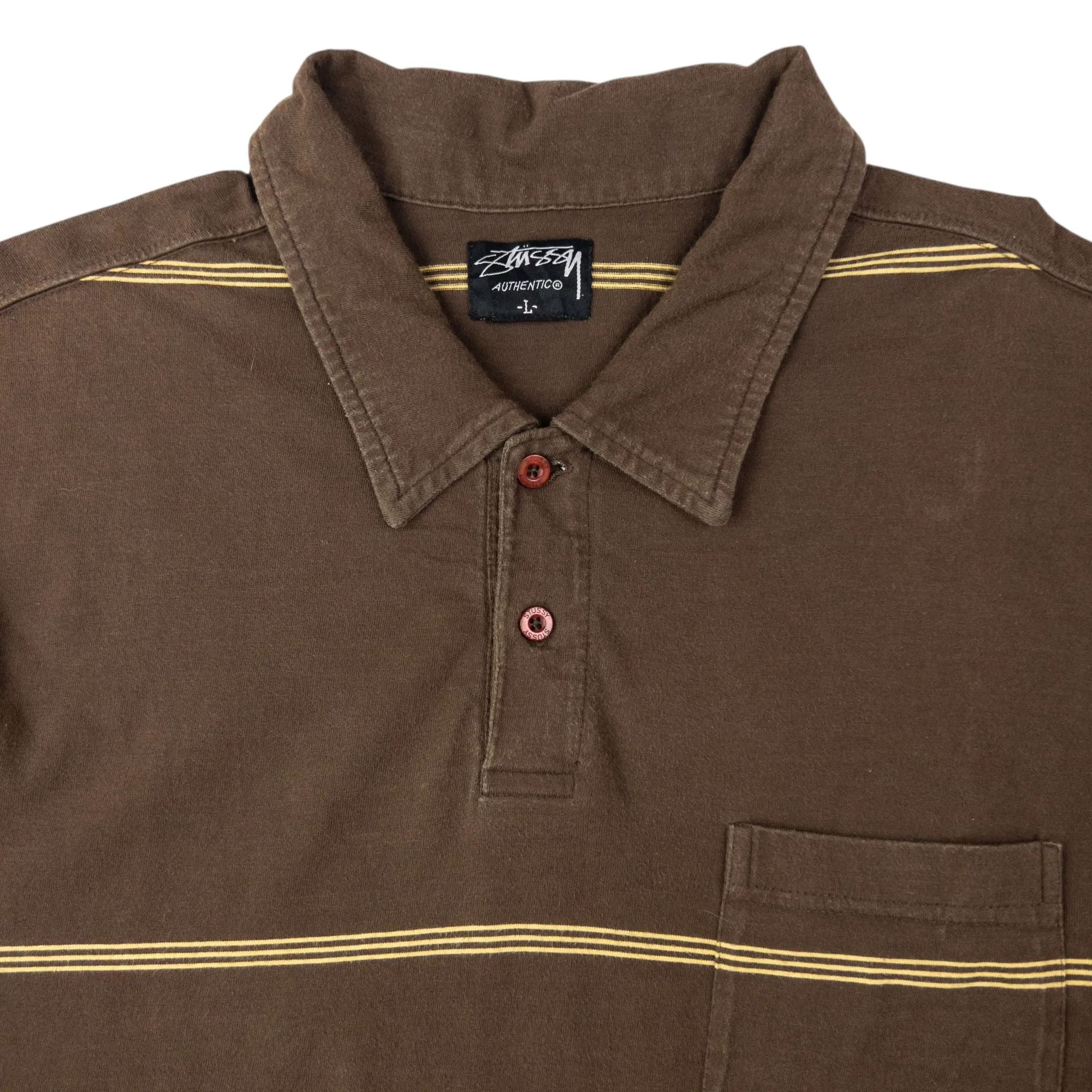Vintage Stussy Striped Long Sleeve Polo Shirt Size L
