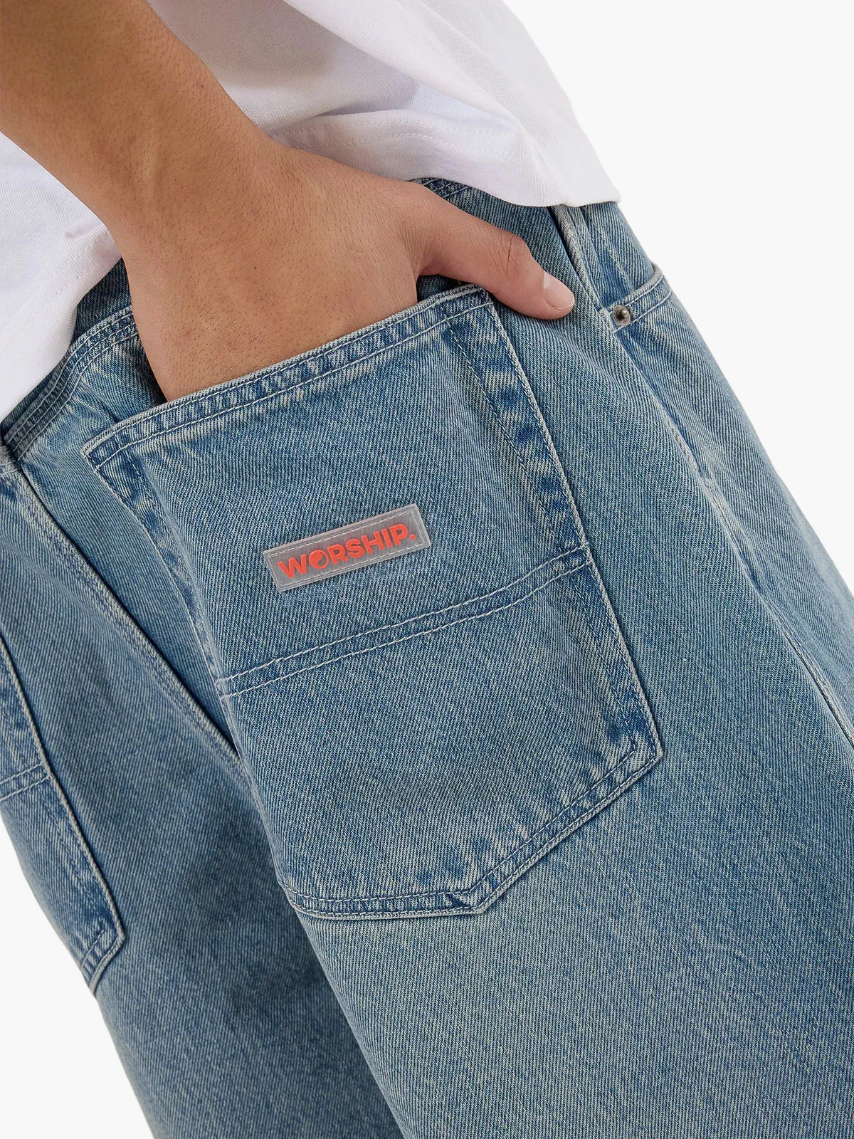 Worship Dozer Jean Short Dirty Raged Blue